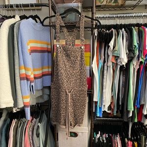 Lounge, Leopard Print Short Overalls